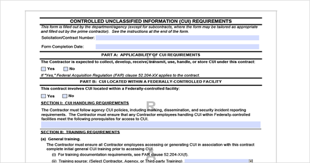 Controlled Unclassified Information (CUI) Standard Form (SF XXX)