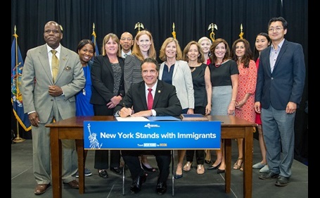 Bill signing for the Standby Guardian Bill at Hostos Community College in the Bronx, Andrew Cuomo, GT Albany Shareholder Lynelle Bosworth, GT Client Randye Retkin, Esq. Director, LegalHealth, Kathy Hochul, along with many supporters and advocates of the bill.